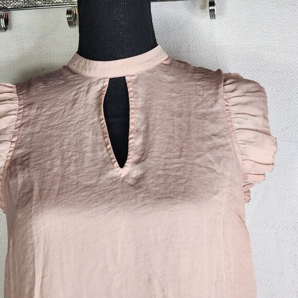 Massimo Blush Pink Ruffle Cap Sleeve Keyhole Front and Back Poly Top Size XS - Picture 5 of 16